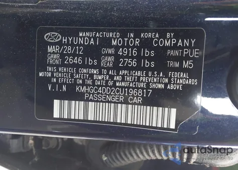 2012 Hyundai Genesis 3.8 z USA, uszkodzony, nr VIN KMHGC4DD2CU196817